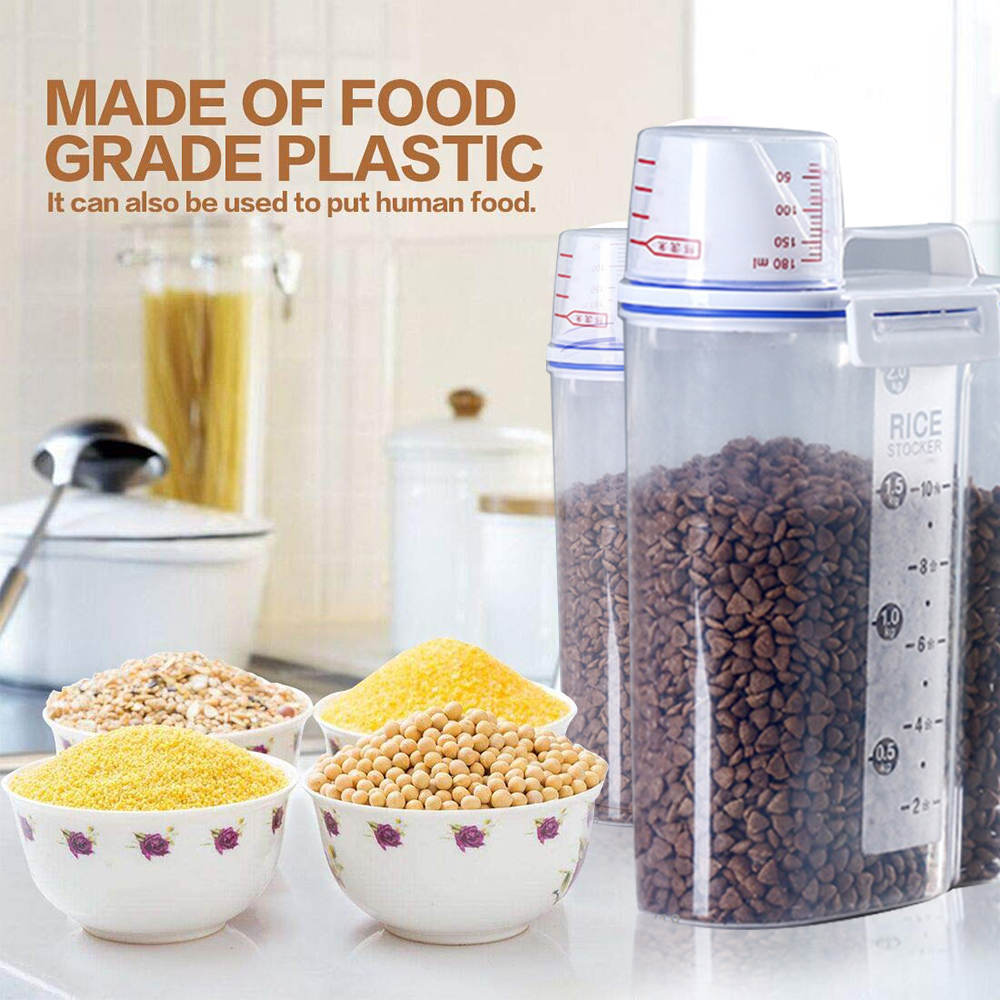 Boîte à nourriture pour chiens, seau de rangement scellé, rangement des aliments pour chats, petits trous en plastique pour les vider facilement du réservoir de stockage